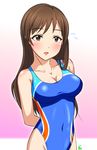 bad_id bad_pixiv_id breasts brown_eyes brown_hair cleavage competition_swimsuit dorutou_p idolmaster idolmaster_cinderella_girls idolmaster_cinderella_girls_starlight_stage long_hair medium_breasts nitta_minami one-piece_swimsuit solo swimsuit 