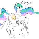  2015 anus blue_eyes clitoris cutie_mark equine female feral friendship_is_magic fur glo-in-the-dark hair half-closed_eyes hooves horn horse looking_back mammal multicolored_hair my_little_pony pony princess_celestia_(mlp) pussy simple_background solo white_background white_fur wings 