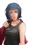  black_hair blue_eyes breasts ghost_in_the_shell ghost_in_the_shell_arise kusanagi_motoko lips medium_breasts short_hair solo tank_top towel upper_body whistle_frog 