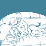  bed blush cat clothed clothing collar couple duo faceless_male feline female half-dressed hug human j.k._(artist) male mammal monochrome pillow sleeping spooning tagme 