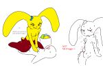 anthro asking_another basket blue_body blush bodily_fluids breasts brown_body candy chocolate container dessert directional_arrow easter easter_basket easter_egg ellipsis emanata english_text fakemon featureless_breasts female female_on_top floppy_ears food food_creature fur grey_text hand_on_chest hand_on_own_belly holidays human human_on_bottom lagomorph leporid living_marshmallow looking_aside male mammal mochamel_(theonetruesinner) narrowed_eyes on_top open_mouth open_smile peeps rabbit red_text scut_tail short_tail simple_background sitting_on_another smile solo suggestive_dialogue sweat sweatdrop tail text theonetruesinner white_background yellow_body yellow_fur