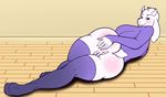  2015 anthro big_butt blush breasts butt caprine clothing feet female fur goat hair horn legwear long_ears looking_at_viewer looking_back mammal monster presenting pussy socks solo stockings sweater thick_thighs thigh_highs toriel undertale video_games voluptuous white_fur xouual 