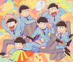  &gt;_&lt; :3 black_hair brothers cellphone closed_eyes eighth_note flower_(symbol) formal heart heart_in_mouth male_focus matsuno_choromatsu matsuno_ichimatsu matsuno_juushimatsu matsuno_karamatsu matsuno_osomatsu matsuno_todomatsu multicolored multicolored_background multiple_boys musical_note nomiko_524 osomatsu-kun osomatsu-san paw_print phone sextuplets siblings smartphone smile suit tearing_up 