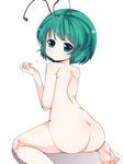  antennae ass back blush doku_corne facing_away green_eyes green_hair highres looking_at_viewer nude short_hair smile touhou wriggle_nightbug 