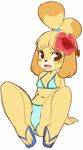  animal_crossing bikini canine clothing coffeechicken dog female flower footwear isabelle_(animal_crossing) mammal navel nintendo plant sandals shih_tzu simple_background swimsuit video_games 