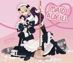  2boys absurdres alois_trancy black_thighhighs blonde_hair blue_eyes blue_hair bow ciel_phantomhive crossdressing eyepatch highres kuroshitsuji looking_at_viewer maid male_focus multiple_boys open_mouth otoko_no_ko ribbon short_hair smile thighhighs victorian victorian_maid wormy_owo 