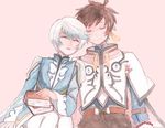  book brown_hair closed_eyes leaning_on_person male_focus mikleo_(tales) multiple_boys open_mouth sleeping sorey_(tales) tales_of_(series) tales_of_zestiria uhiha318 white_hair 