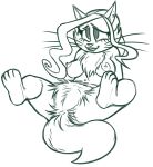 anthro areola bimm biped breasts chest_tuft domestic_cat ear_piercing eyebrows felid feline felis female hair hi_res long_hair long_whiskers lying mammal medium_breasts mighty_magiswords monochrome navel nipples nude on_back piercing plantigrade presenting_vulva pubes redout sketch solo tuft whiskers