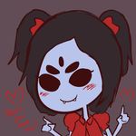  &lt;3 arachnid arthropod black_eyes blush english_text fangs female looking_at_viewer muffet multiple_eyes pigtails solo spider text undertale unknown_artist video_games 