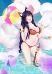 ahri animal_humanoid ball bikini black_hair canine clothing coin fluffy fox fox_humanoid fur hair humanoid league_of_legends mammal multiple_tails ring swimsuit video_games water whiskers white_fur yellow_eyes 