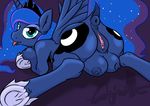  2015 absurd_res anus blue_eyes butt caliginousmane cutie_mark equine female feral friendship_is_magic hair hi_res horn long_hair looking_at_viewer lying mammal my_little_pony on_front princess_luna_(mlp) pussy raised_tail solo teats tongue tongue_out winged_unicorn wings 