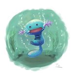  gen_2_pokemon highres no_humans open_mouth pokemon pokemon_(creature) seaweed signature solo tail tesshii_(riza4828) underwater wooper 