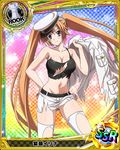  armpits bangs bare_shoulders belt blush border breasts card_(medium) character_name checkered chess_piece cleavage cowboy_shot crop_top gradient gradient_background groin hair_tie hand_on_hip hat head_tilt high_school_dxd holding jacket jacket_removed large_breasts legs_apart light_smile long_hair looking_at_viewer magic_circle military military_uniform miniskirt naval_uniform navel no_bra official_art orange_hair peaked_cap pencil_skirt pocket purple_eyes rainbow_background rook_(chess) runes shidou_irina sideboob sideways_hat skindentation skirt smile solo sparkle tank_top taut_clothes thighhighs thighs torn_clothes torn_legwear torn_skirt trading_card twintails underboob uniform very_long_hair white_legwear zettai_ryouiki 