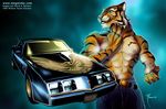  abs anthro bare_chest belt biceps big_muscles blue_background car clothed clothing colored digital_media_(artwork) feline front_view fur half-dressed hunk jeans magolobo male mammal manly muscular muscular_male orange_fur partially_clothed pecs pontiac pose simple_background solo standing tallyhawk tiger topless triceps vehicle 