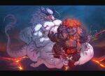 animal_genitalia anthro ao_guang balls black_body blush bodily_fluids clenched_teeth cum cum_splatter dragon drooling duo eastern_dragon erection foot_on_knee genital_fluids genital_slit genitals hair hands_behind_back hi_res humanoid_genitalia humanoid_penis kazhijun kneeling male male/male muscular mythological_creature mythological_scalie mythology penetration penile penile_penetration penis penis_in_slit red_hair sackless saliva scalie slit_penetration slit_play teeth urethral urethral_penetration white_body