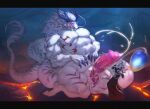 abs animal_genitalia anthro ao_guang biceps big_penis blush bodily_fluids clenched_teeth clothed clothed/nude clothing dragon drooling duo eastern_dragon egg ejaculation embarrassed erection genital_slit genitals hair hand_on_abs hi_res huge_penis human kazhijun kneeling male male/male mammal muscular muscular_male mythological_creature mythological_scalie mythology nude oviposition penis robe sackless saliva scalie side_view size_difference standing tears teeth white_body