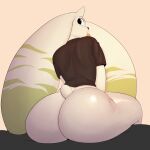 1:1 2025 anthro bandai_namco big_butt blazethefox blep bottomless butt clothed clothing digimon digimon_(species) female fur hi_res horn huge_butt huge_ears huge_hips looking_back mammal partially_clothed rear_view scut_tail shirt short_tail simple_background sitting solo t-shirt tail tan_background terri_(blazethefox) terriermon thick_thighs tongue tongue_out topwear white_body white_fur wide_hips