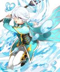  iori_(teeths) male_focus mikleo_(tales) open_mouth purple_eyes solo staff tales_of_(series) tales_of_zestiria water white_hair 