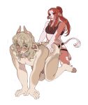 all_fours anthro anthro_on_anthro anthro_penetrated anthro_penetrating anthro_penetrating_anthro barely_visible_genitalia barely_visible_penis blonde_hair blush bovid bovine bra cattle clothing dominant dominant_anthro dominant_female duo female female_penetrating female_penetrating_male from_behind_position genitals hair hi_res hooves horn kandoka male male/female male_penetrated mammal nipples penetration penis sex simple_background sports_bra strapon strapon_in_ass submissive submissive_anthro submissive_male underwear white_background