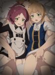  1boy 2girls absurdres aisha_greyrat black_dress blonde_hair blue_dress censored dress eufoniuz fingering garter_straps green_eyes half-siblings hetero highres incest long_sleeves maid mosaic_censoring multiple_girls mushoku_tensei norn_greyrat open_mouth pinafore_dress ponytail red_hair rudeus_greyrat shimaidon_(sex) shirt short_hair siblings sisters sleeveless sleeveless_dress thighhighs white_shirt white_thighhighs 
