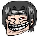  akatsuki_(naruto) black_hair erinrocks122 forehead_protector half-closed_eyes head_only konohagakure_symbol long_hair looking_at_viewer male_focus meme naruto naruto_(series) open_mouth ponytail red_eyes sharingan shiny shiny_hair solo teeth transparent_background troll_face uchiha_itachi wrinkled_skin 