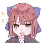  absurdres blue_bow blue_ribbon blush bow brown_kimono hair_bow hair_ribbon highres japanese_clothes kdoamber kimono kohaku_(tsukihime) portrait ribbon sparkle star_(symbol) tsukihime yellow_eyes 