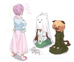  anger_vein animal_ears blanket braid broken brown_hair cat_ears cat_tail cup dress full_body hairband halloween halloween_costume jack-o'-lantern kaenbyou_rin komeiji_satori long_sleeves looking_at_another multiple_girls multiple_tails pink_skirt puffy_sleeves purple_hair reiuji_utsuho scolding seiza shirt short_hair short_sleeves simple_background sitting skirt slippers string tail teacup third_eye touhou twin_braids ume_(plumblossom) white_background wide_sleeves 