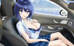  bikini bikini_under_clothes blue_eyes blue_hair blue_skirt blush bra bra_peek breasts car_interior cleavage dolphin_wave hand_on_own_chest hand_on_own_crotch highres kirishima_uniform looking_at_viewer open_clothes open_mouth open_shirt pov rain see-through_clothes shirt short_hair skirt swimsuit swimsuit_under_clothes taraba_(redkingtaraba) tojou_michiru underwear wet wet_clothes wet_shirt white_shirt 