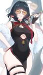  1girl alternate_costume animal_ears black_dress china_dress chinese_clothes cosplay cutout_above_navel dress highres jane_doe_(zenless_zone_zero) mouse_ears ruaruayana sleeveless sleeveless_dress solo sweety_(zenless_zone_zero) sweety_(zenless_zone_zero)_(cosplay) thighs tinted_eyewear yellow-tinted_eyewear zenless_zone_zero 