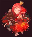  ace_of_spades bad_id bad_twitter_id black_gloves bow card character_name choker crown dated dress elbow_gloves fingerless_gloves flower frills gloves hair_bow happy_birthday looking_at_viewer love_live! love_live!_school_idol_project mini_crown nishikino_maki pechika petals playing_card purple_eyes red_flower red_hair red_rose ribbon ribbon_choker rose rose_petals scepter smile solo striped striped_ribbon twitter_username 