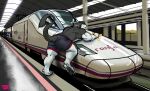 anthro aviesergal big_butt big_muscles butt cleaning cleaning_tool clothed clothing hi_res humanoid looking_at_viewer looking_back looking_back_at_viewer male muscular muscular_anthro muscular_legs muscular_male muscular_thighs pawpads railway_track raised_tail randy_the_sergal sergal solo sponge tail tail_fluff train train_station underwear vehicle
