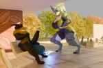 3:2 3d_(artwork) absurd_res agreenfish anthro balls big_balls big_breasts big_muscles big_penis bottomwear bra breasts claws clothed clothing digital_media_(artwork) digitigrade dragon duo erection female fish genitals hair hi_res huge_balls huge_penis hyper larger_female macro male marine muscular muscular_female muscular_male mythological_creature mythological_scalie mythology nightshade_(dragonofdarkness1992) nika_sharkeh open_clothing open_shirt open_topwear outside pecs penis scalie shark shirt shorts size_difference sports_bra tight_clothing topwear underwear