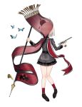  absurdres belt black_belt black_shoes borchardt_c-93 bug butterfly c-93_(girls&#039;_frontline) combat_helmet commission flag girls&#039;_frontline gun handgun helmet highres holding holding_flag holding_gun holding_weapon kandly medal military_uniform non-web_source pickelhaube shoes skirt weapon 
