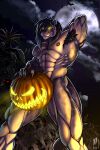 5_fingers abs anthro areola armpit_hair bat black_hair body_hair claws cloud clouded_leopard cornfield crotch_covered felid fingers food fruit fur glowing glowing_eyes hair hi_res iudicium86 jack-o&#039;-lantern lats_(muscle) male mammal moon multicolored_body multicolored_fur muscular muscular_anthro muscular_male night nipples nude outside pantherine pecs pink_nipples pink_nose plant pumpkin raised_arm red_eyes royce_stone_(dragonmate7) simple_lighting smile solo star tail teeth watermark