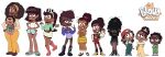  6+girls absurdres alternate_skin_color alternate_universe backwards_hat baseball_cap black_boots black_hair boots brown_hair dark-skinned_female dark_skin denim denim_shorts dress green_overalls hat highres lana_loud leni_loud lily_loud lisa_loud lola_loud lori_loud luan_loud lucy_loud luna_loud lynn_loud mahmapuu mother_and_daughter multiple_girls overalls pants pink_boots red_hat rita_loud short_shorts shorts siblings simple_background sisters skirt tank_top the_bloud_house the_loud_house white_background white_tank_top yellow_dress yellow_pants 