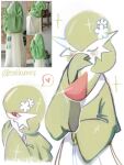  artist_name blush bob_cut clothed_pokemon colored_skin flower gardevoir green_hair green_skin hair_flower hair_ornament heart multicolored_skin multiple_views photo_inset pink_eyes pokemon pokemon_(creature) sailameif simple_background two-tone_skin white_background white_flower white_skin wide_sleeves 
