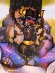 3:4 absurd_res accessory anthro autofellatio balls beard belly black_beard black_facial_hair black_hair blush bodily_fluids body_hair bovid bovine cattle cock_ring drooping_ears ear_piercing ear_ring eyes_closed facial_hair fellatio flustered fur genital_fluids genitals hair hairy_balls hi_res holding_leg holding_testicles holding_thigh horn humanoid jewelry kikiamnikiely leaking_precum male mammal masturbation oral oral_masturbation penile penile_masturbation penis_accessory penis_jewelry piercing precum purple_body purple_fur ring_piercing sex sitting sitting_on_ground solo spread_legs spreading white_belly yellow_horn