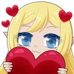  1girl :3 blonde_hair blue_eyes chibi commission commissioner_upload elf emoji emoticon heart holding holding_heart long_hair looking_at_viewer lotte_farona low_resolution lowres official_art pointy_ears selinanovalight smile solo tagme valentine ways_of_darkness_(series) 