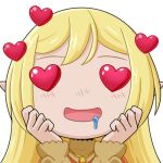  1girl :d blonde_hair blush bodily_fluids chibi commission commissioner_upload drooling elf emoji emoticon hair_ornament hands_on_own_face hands_up heart heart-shaped_pupils heart_hair_ornament jewelry long_hair long_sleeves lotte_farona low_resolution lowres mouth_drool necklace official_art open-mouth_smile open_mouth pointy_ears saliva selinanovalight smile solo symbol-shaped_pupils ways_of_darkness_(series) 