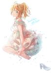  ayase_eli bad_id bad_twitter_id barefoot blonde_hair blue_eyes dress glass_slipper long_hair love_live! love_live!_school_idol_project mochi_sakura ponytail smile solo tiara 