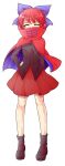  1girl alphes_(style) black_shirt black_shoes blue_ribbon bow cape closed_eyes commentary_request covered_mouth dairi full_body hair_bow hair_ribbon hand_on_own_hip highres large_variant_set looking_at_viewer parody red_cape red_hair red_skirt ribbon sekibanki shirt shoes short_hair skirt solo style_parody tachi-e touhou transparent_background variant_set 