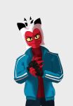 clothing crossover finger_gloves frown grand_theft_auto grand_theft_auto_iv grimace helluva_boss hi_res imp male moxxie_(helluva_boss) niko_bellic parody reachahighernoon rockstar_games scowl slavic solo tracksuit video_game_reference