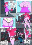  absurd_res american_opossum anthro assisted_exposure birbpan blush bottomwear bottomwear_down breasts butt canid canine canis clothed clothing comic dialogue domestic_dog evelyn_(birbpan) female hi_res humiliation mammal marsupial nude panties pants pants_down pantsing partially_clothed poodle public public_humiliation public_nudity speech_bubble underwear underwear_only violet_(birbpan) wardrobe_malfunction 