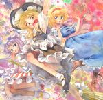  :&lt; alice_margatroid apron blonde_hair bloomers blue_dress blue_eyes boots broom capelet coat crescent cross-laced_footwear dress graphite_(medium) hairband hat inkblot kirisame_marisa long_sleeves looking_at_viewer mary_janes misawa_hiroshi mob_cap multiple_girls open_clothes open_coat open_mouth patchouli_knowledge puffy_short_sleeves puffy_sleeves purple_eyes purple_hair sash shirt shoes short_sleeves skirt skirt_set smile striped striped_dress touhou traditional_media underwear upskirt vest waist_apron watercolor_(medium) wide_sleeves witch_hat yellow_eyes 