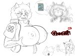 4:3 absurd_res anthro background_character big_breasts breasts cd_projekt_red chaningham clothed clothing cyberpunk cyberpunk_2077 cyberpunk_clothes exposed_breasts facial_markings female hair head_markings hi_res holding_breast huge_breasts jacket markings monochrome nipples open_clothing open_jacket open_topwear shirt short_hair simple_background sketch smile solo solo_focus teeth topwear usagi_shokiyawa white_background
