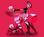 angel animatedmau animatedmau_(fursona) anthro avian ball_gag belly black_clothing black_legwear black_stockings black_underwear bulge butt canid canid_demon canine canis cape cherub chest_tuft clothed clothing collar cross cross_necklace cute_fangs demon demon_humanoid eyewear fangs femboy frown gag glasses gloves goetia group hair handwear heart_symbol hellhound helluva_boss hi_res holidays horn horned_humanoid humanoid imp jewelry legwear lingerie looking_at_another looking_at_viewer lying male mammal multi_eye mythological_canine mythological_creature mythology navel necklace nervous nipple_tape panties partially_clothed pasties pinup pointed_tail pose red_body red_eyes red_skin sharp_teeth simple_background solo spiked_collar spikes spread_legs spreading stockings tape teeth tuft underwear valentine&#039;s_day white_hair wolf