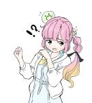  !? 1girl anyoji_hime blue_dress blue_eyes blush commentary cowboy_shot dress hands_up hasu_no_sora_school_uniform highres hood hooded_jacket jacket link!_like!_love_live! long_hair love_live! multi-tied_hair neckerchief open_clothes open_jacket open_mouth ponytail raised_inner_eyebrows sailor_collar school_uniform sidelocks simple_background solo standing summer_uniform symbol-only_commentary tazaki_masanobu three-quarter_sleeves virtual_youtuber white_background white_jacket white_sailor_collar yellow_neckerchief 