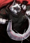 2023 anthro black_cloak black_clothing black_nose canid canine canis cloak clothing colored death_(puss_in_boots) dreamworks fur grey_body grey_fur gunso_p hi_res holding_melee_weapon holding_object holding_polearm holding_scythe holding_weapon male mammal melee_weapon polearm puss_in_boots_(franchise) red_eyes scythe solo weapon wolf