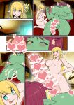 amano_jack balls big_breasts big_penis biped blonde_hair breasts censored detailed_background duo elf eyebrows eyelashes female ftg_transformation fti_transformation gender_transformation genitals green_body green_skin gtf_transformation gynomorph gynomorph/female hair huge_penis hyper hyper_genitalia hyper_penis inside intersex intersex/female itf_transformation larger_gynomorph larger_intersex lying nude orc penis pupils red_hair size_difference smaller_female smile standing thick_thighs three-quarter_view tongue tongue_out transformation