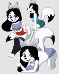 2025 all_fours anthro arctic_fox black_hair bottomwear breasts butt caden_reigns canid canine canis clothed clothing digital_media_(artwork) dipstick_ears dipstick_tail ear_markings female footless_legwear footless_socks fox fur hair half-closed_eyes hi_res jasmine_(themadcatter) kneeling konami_code long_hair mammal markings multicolored_body multicolored_ears multicolored_fur multicolored_tail narrowed_eyes navel open_mouth simple_background skirt smile solo tail tail_markings tongue true_fox under_boob white_body white_fur
